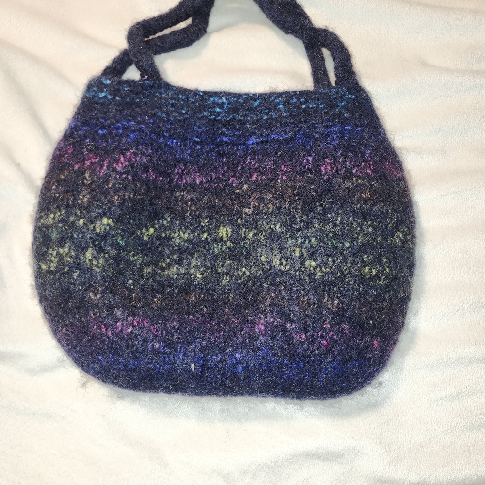 Handmade Navy Multicolor Knit Shoulder Bag